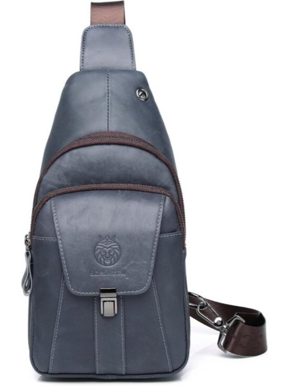 Men's Genuine Leather Sling Bag Crossbody Chest Pack Earphone Port Fits iPad